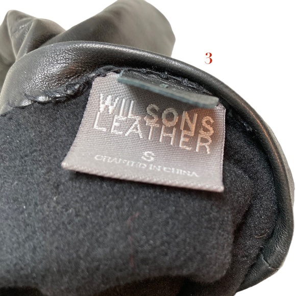 gloves 6-7 black leather WILSONS silver accent embroidery - Picture 4 of 6